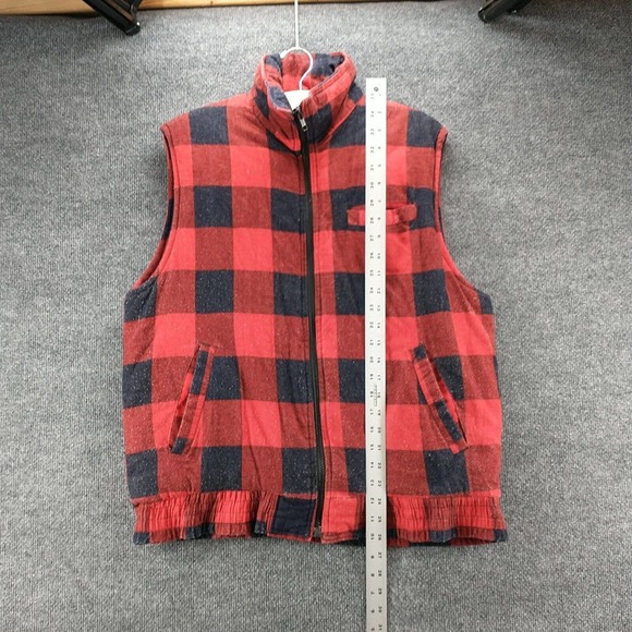 Branded Lion Men's Full Zip Vest Red Large Sleeveless Plaid Front Pocket Vintage - Picture 11 of 13